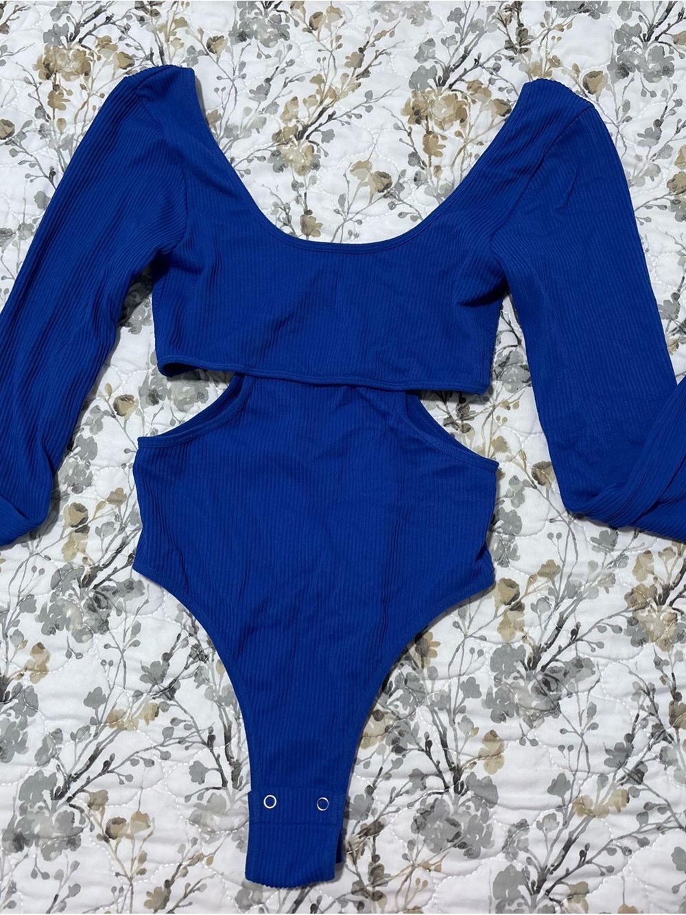 Garage Royal Blue Ribbed Cutout Bodysuit